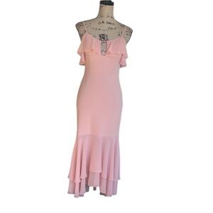 Aidan Aidan Mattix Off Shoulder Ruffled Midi Length Blush Pink Dress Size 2
